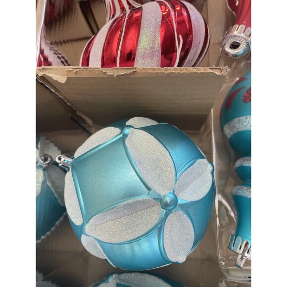 Martha Stewart Living Jumbo 8pc Ornament Set Blue Red Silver Glitter Christmas - Picture 6 of 14